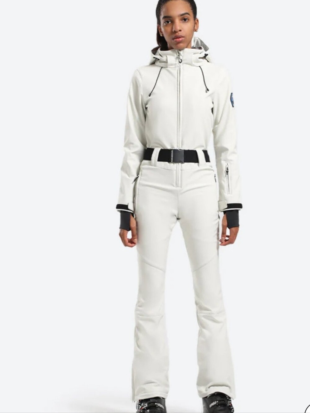 Women's White One-Piece Ski Suit With Removable Hood- Small
